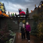 Inflatable halloween characters light up the evening sky at Charles Morgan & Associates on Beverly Lane in Everett. Charles and Barbara Morgan have taken to decorating their roof for the holidays for fifteen years. (Ian Terry / The Herald)