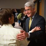 Republican gubernatorial candidate Bill Bryant (right) greets attendants of the &ldquo;A Night To Celebrate Freedom&rdquo; event April 22 at the Lynnwood Convention Center. (Ian Terry / The Herald)