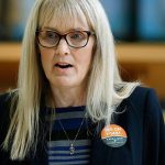 Marilyn Balcerak, of Bonney Lake, speaks at a Sept. 21 news conference in Bellevue, promoting Initiative 1491. In 2015, Balcerak&rsquo;s son James killed himself and his step-sister, Brianna Smith. Marilyn Balcerak said the initiative could have possibly kept them both from harm. (AP Photo/Ted S. Warren)
