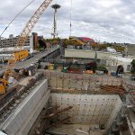 Officials said Monday that &ldquo;Bertha&rdquo; the tunnel-boring machine had passed the halfway mark as it digs beneath Seattle. (AP Photo/Ted S. Warren)