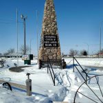 Seen in 2010, a twenty one foot tall obelisk marked the spot the town of Rugby, North Dakota, said was the Geographic center of North America. (AP Photo/Will Kincaid, File)