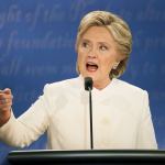 Democratic presidential nominee Hillary Clinton speaks to Republican presidential nominee Donald Trump during the third presidential debate at UNLV in Las Vegas on Wednesday. (AP Photo/Patrick Semansky)