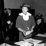 Margaret Sanger, who founded the American Birth Control League in 1921, speaks before a Senate committee to advocate for federal birth-control legislation in Washington in 1934. (AP Photo)