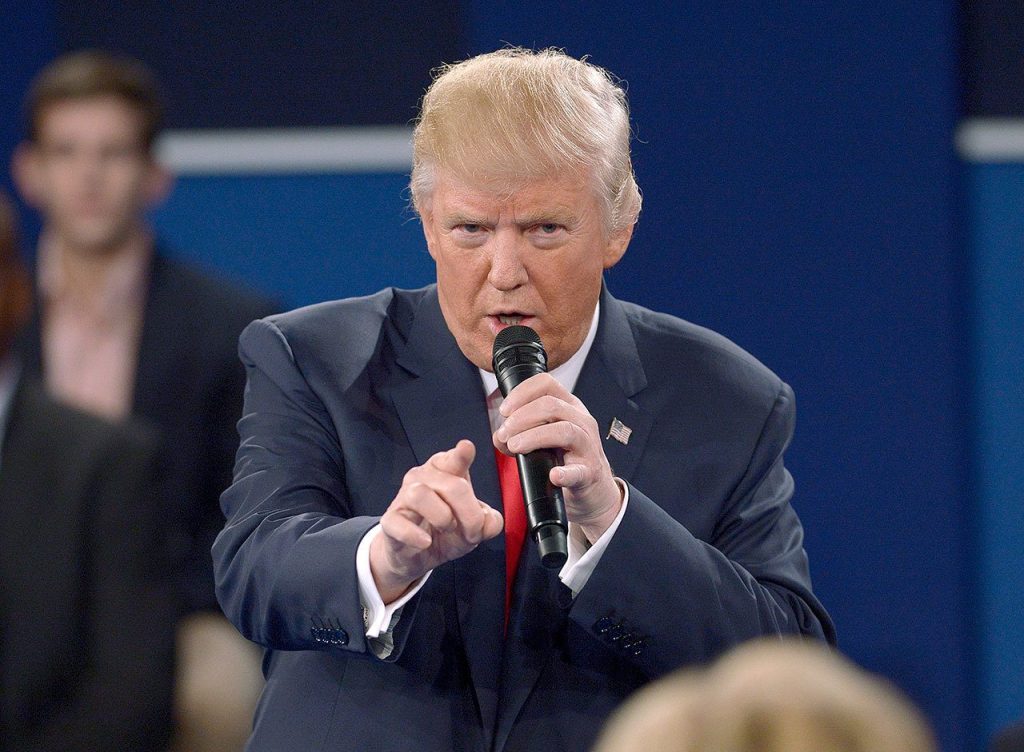 Republican presidential nominee Donald Trump speaks during the second presidential debate at Washington University in St. Louis on Sunday. (Saul Loeb/Pool via AP)