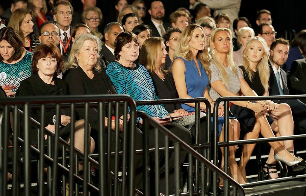 From left, Kathleen Willey, Juanita Broaddrick and Kathy Shelton wait for the second presidential debate between Republican presidential nominee Donald Trump and Democratic presidential nominee Hillary Clinton at Washington University in St. Louis on Sunday. (AP Photo/Patrick Semansky)