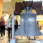 A life-size Liberty Bell greets costumers at the Alderwood mall as part of the Lego Americana Roadshow in Lynnwood. The show runs through Oct. 30. (Kevin Clark / The Herald)