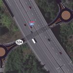 This illustration shows what the Locust Way and Larch Way intersections would look like with roundabouts. Traffic would move in a counter clockwise direction through the intersections. The safety improvement aims to reduce backups and collisions that result from drivers stopping on Highway 524 (Filbert Road) to make left turns. (WSDOT)