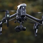 A DJI Inspire One drone hovers above Everett&rsquo;s waterfront on Wednesday morning. The drone&rsquo;s high resolution camera allows BNSF to examine railway, tunnels and bridges at tricky angles. (Ian Terry / The Herald)