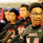 Anfernee Gurley makes his address during the press conference. (Kevin Clark / The Herald)
