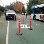 The Bike 2 Health project aims to improve bicycle connections between Lynnwood, Edmonds and Mountlake Terrace. Pavement markings that remind drivers to share the roadway with cyclists on bicycle routes &mdash; such as this one painted recently in Lynnwood &mdash; are among the improvements that will be made to 10 miles worth of roadway. (Contributed photo / City of Lynnwood)