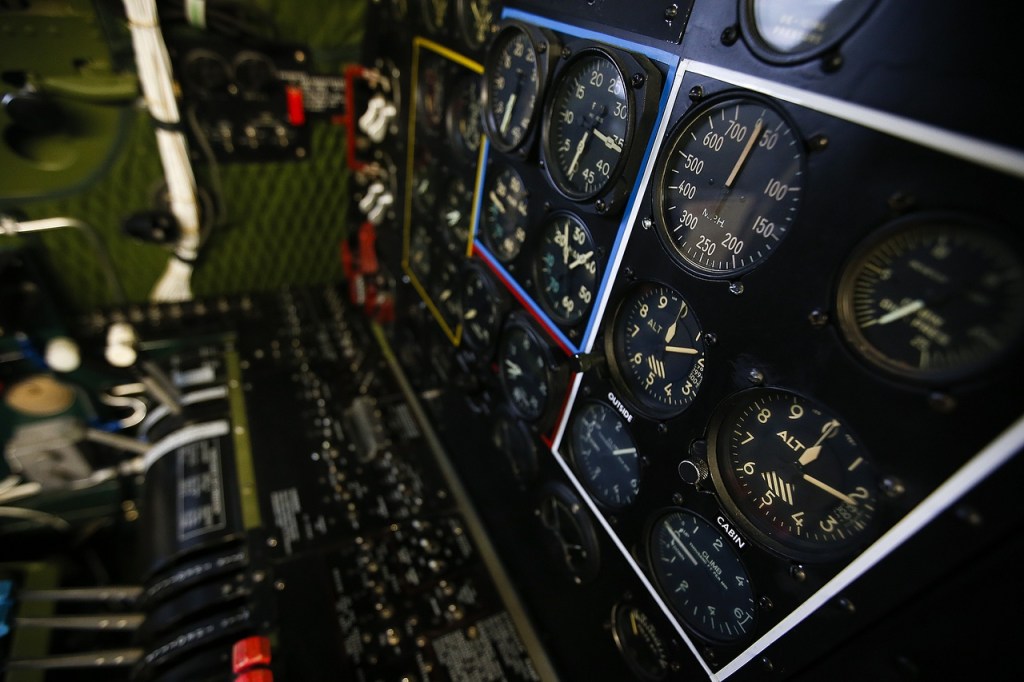 Restored controls and dials are seen in the T-Square 54 Boeing B-29 flight engineer position on Thursday at the Museum of Flight&rsquo;s Aviation Pavilion in Seattle. (Ian Terry / The Herald)