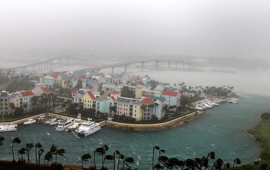 Hurricane Matthew moves through Paradise Island in Nassau, Bahamas, on Thursday. The head of the Bahamas National Emergency Management Authority, Capt. Stephen Russell, said there were many downed trees and power lines, but no reports of casualties. (AP Photo/Tim Aylen)