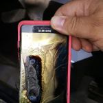 This Friday photo provided by Andrew Zuis, of Farmington, Minnesota, shows the replacement Samsung Galaxy Note 7 phone belonging to his 13-year-old daughter Abby, that melted in her hand earlier in the day. (Andrew Zuis via AP)
