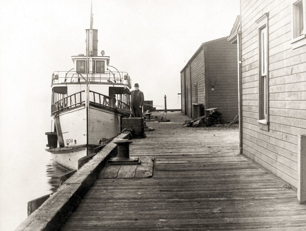 The Verona shown during a 1917 re-enactment of its position along the dock where the Everett Massacre occurred on Nov. 5, 1916. (Photo courtesy of the Everett Public Library)