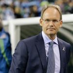 Sounders head coach Brian Schmetzer stands on the sideline before an MLS match against the Dynamo on Oct. 12 in Seattle. (AP Photo/Ted S. Warren)