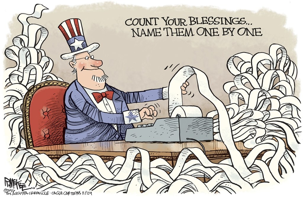 Editorial cartoons for Thanksgiving Day, Thursday, Nov. 24