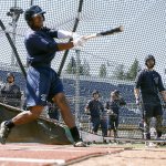 Kyle Lewis takes batting practice at Everett Memorial Stadium on June 16. Lewis, whose rookie season was cut short by a knee injury, was named the Mariners&rsquo; top prospect by Baseball America on Wednesday. (Kevin Clark / The Herald)