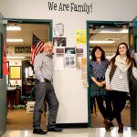 Kaitlan Howell (right), who was a fourth-grader at Monte Cristo Elementary School in Granite Falls just 15 years ago, now teaches at the school just like her mom, Debra Howell, a recent National Teacher of the Year award winner who has taught in the Granite Falls School District for more than 32 years, and her uncle, Mike Schireman, who has taught here 20 years and occupies the classroom adjacent to sister Debra&rsquo;s classroom. Above the door to the two classes is the name of an appropriate song by Sister Sledge. (Dan Bates / The Herald)