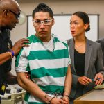 Convicted first-degree murderer Charles Courtney, with his public defender Whitney Rivera at his side, is removed from the courtroom Wednesday morning by a Snohomish County deputy following sentencing for the shooting of 16-year-old Anthony Boro. Courtney didn&rsquo;t know the victim, and bragged about having made his first confirmed kill, according to deputy prosecutor Jarett Goodkin (far right). (Dan Bates / The Herald)