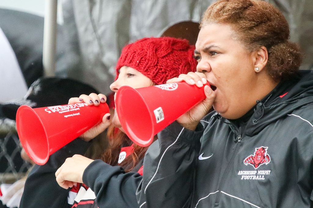 Archbishop Murphy fans cheer Saturday afternoon against Burlington-Edison at Terry Ennis Stadium on November 5, 2016. (Kevin Clark / The Herald)