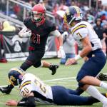 Archbishop Murphy&rsquo;s Collin Montez races for the end zone with Burlington-Edison&rsquo;s Jacob Zamora (20) and Brett Rawlins (7) tracking Saturday afternoon at Terry Ennis Stadium on November 5, 2016. (Kevin Clark / The Herald)