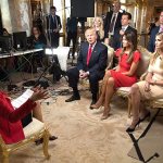 60 MINUTES Correspondent Lesley Stahl (left) interviews President-elect Donald J. Trump and his family: wife, Melania; daughter Ivanka (seated right); daughter Tiffany (behind Donald Trump); and sons Donald Jr. and Eric, at his home, Friday, Nov. 11, in New York. (Chris Albert for CBSNews/60MINUTES via AP)
