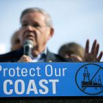 In this Jan. 31, 2016, photo, Democratic U.S. Sen. Bob Menendez addresses a large rally in Asbury Park, New Jersey, opposing federal plans that would allow oil and gas drilling in the Atlantic Ocean. (AP Photo/Mel Evans, File)