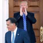 President-elect Donald Trump calls out to the media as Mitt Romney leaves Trump National Golf Club Bedminster in Bedminster, New Jersey, on Nov. 19. (AP Photo/Carolyn Kaster, File)