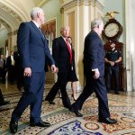 Vice president-elect Mike Pence, President-elect Donald Trump and his wife Melania walk with Senate Majority Leader Mitch McConnell to a meeting on Capitol Hill in Washington on Thursday, Nov. 10. (AP Photo/Alex Brandon)