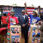 Comedians stage a mock election in the village of Kogelo, the home town of Sarah Obama, step-grandmother of President Barack Obama, in western Kenya, on Tuesday, Nov. 8. Residents of the town made famous by its association with President Obama cast their &ldquo;votes&rdquo; for either Hillary Clinton or Donald Trump, with Clinton winning according to an organizer. (AP Photo)