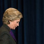 Democratic presidential candidate Hillary Clinton walks off the stage after speaking in New York on Wednesday, Nov. 9. Clinton conceded the presidency to Donald Trump in a phone call early Wednesday morning, a stunning end to a campaign that appeared poised right up until election day to make her the first woman elected U.S. president. (AP Photo/Matt Rourke)