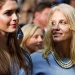 Trump&rsquo;s press secretary Hope Hicks (left) and campaign manager Kellyanne Conway watch a campaign rally Friday, Oct. 14, in Charlotte, North Carolina. (AP Photo/ Evan Vucci)