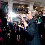 Democratic presidential candidate Hillary Clinton greets supporters after speaking at the New Yorker Hotel in New York on Wednesday, Nov. 9, where she conceded her defeat to Republican Donald Trump after the hard-fought presidential election. (AP Photo/Andrew Harnik)