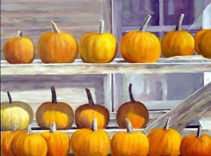&ldquo;A Plethora of Pumpkins&rdquo; is among the paintings by Northwest realist Deborah Wieditz displayed through Jan. 6 at The Sisters restaurant in Everett.