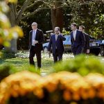 Members of with President-elect Donald Trump&rsquo;s staff, from left, Keith Schiller, George Gigicos, Daniel Scavino and John McEntee, walk on the South Lawn of the White House in Washington on Thursday, Nov. 10, during Trump&rsquo;s meeting with President Barack Obama inside. (AP Photo/Pablo Martinez Monsivais)
