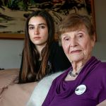 At the Chalupnik home, Janet Chalupnik, 90, and Lena Stavig, 16, talk about the possibility of the nation&rsquo;s first female president. (Dan Bates / The Herald)