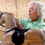 Artist Jackie Wilson of Oklahoma this week delivered to Imagine Children&rsquo;s Museum a wood horse similar to the pony she is working on in this photo. The horse is now in the Rise and Shine Farm exhibit at the museum. Wilson gained international attention when one of her rocking horses was purchased as a birthday gift to the royal tot Prince George.