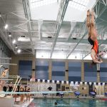 Monroe junior Payton Leidholm warms up for the 4A District 1 dive prelims Wednesday afternoon at the Snohomish Aquatic Center. (Kevin Clark / The Herald)