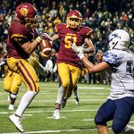 O&rsquo;Dea&rsquo;s Hunter Franco (left) intercepts a pass in the end zone intended for Meadowdale&rsquo;s Kela Marshall during a 3A state semifinal game Saturday at Pop Keeney Stadium in Bothell. O&rsquo;Dea won 35-9. (Kevin Clark / The Herald)