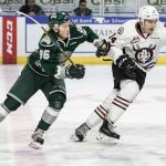 Everett&rsquo;s Dominic Zwerger (left) chases Red Deer&rsquo;s Austin Pratt during a game on Nov. 2 at Xfinity Arena in Everett. (Kevin Clark / The Herald)