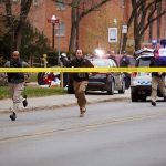 Police respond to reports of an active shooter on campus at Ohio State University on Monday, Nov. 28, in Columbus, Ohio. (Tom Dodge/The Columbus Dispatch via AP)