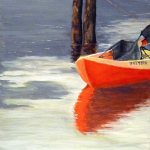 &ldquo;Red Boat at Sunset&rdquo; by Deborah Wieditz is among the paintings currently exhibited at the Sisters restaurant in Everett.