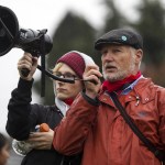 Industrial Workers of the World member Dave Tucker (right), of Bellingham, speaks to a small crowd gathered Saturday afternoon in Everett to remember the 100 year anniversary of the Everett Massacre. (Ian Terry / The Herald)