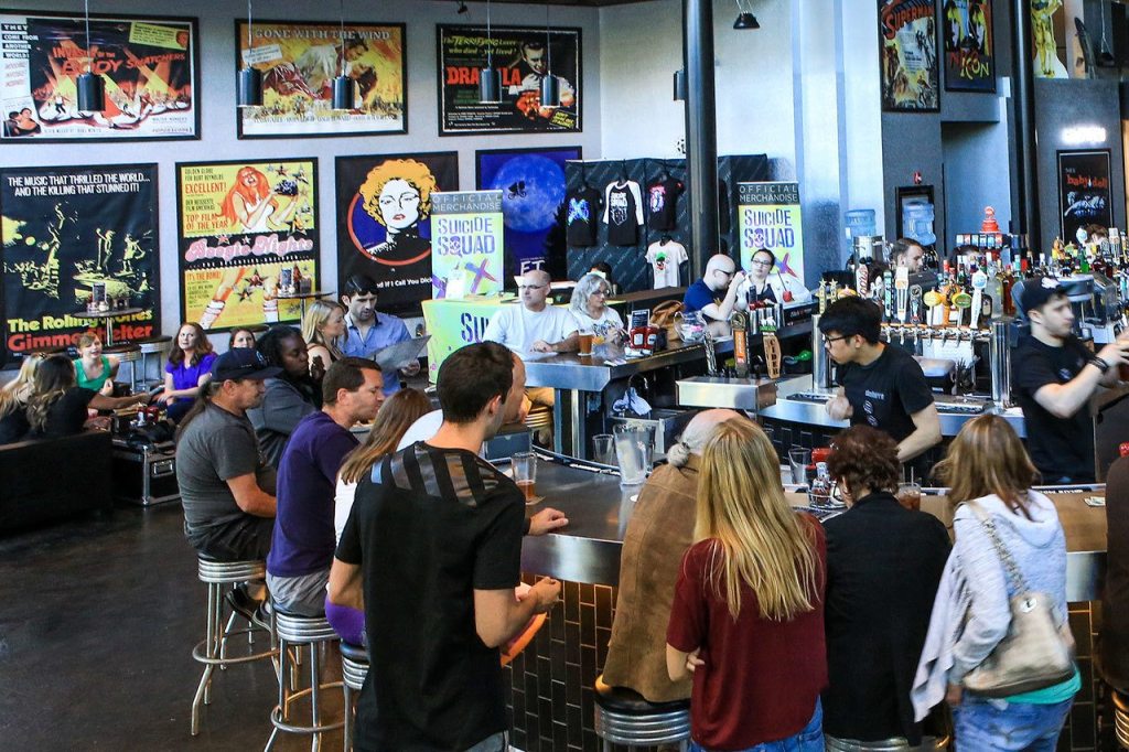The lobby before the start of the a show at Cinebarre. (Kevin Clark / The Herald)