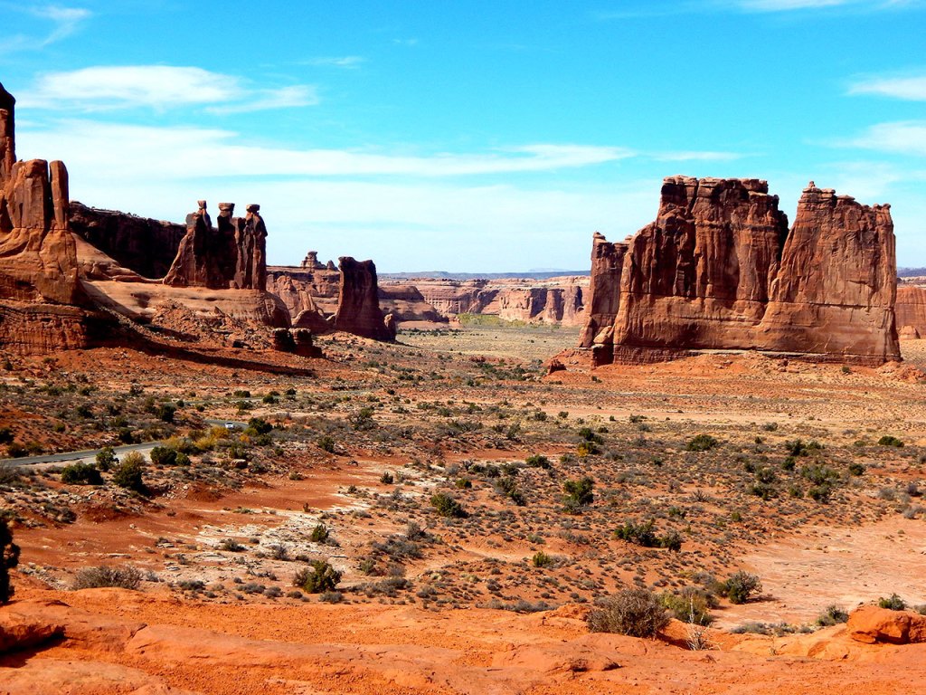 The Courthouse Towers are among some of the first features seen driving into Arches National Park. (Jon Bauer/The Herald)