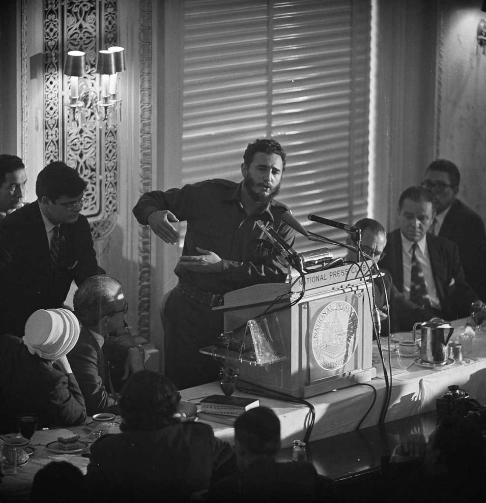 April 20, 1959: Fidel Castro addresses a National Press Club luncheon in Washington, D.C. (AP Photo/John Rous, File)