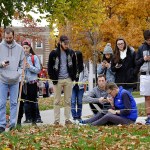 Students gather near the scene of an attack on the campus at Ohio State University on Monday, Nov. 28, in Columbus, Ohio. (Adam Cairns/The Columbus Dispatch via AP)