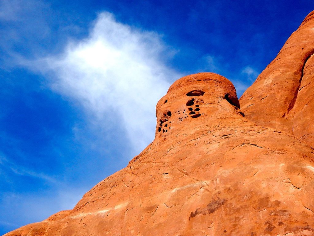 Erosion creates small cubbyholes in the sandstone at Devil&rsquo;s Garden. (Jon Bauer/The Herald)