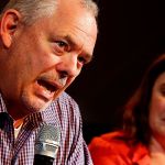 Jim Sporleder, former principal at Walla Walla&rsquo;s Lincoln High School, shows strong emotion while describing how engaging with troubled kids rather than expelling them led to a dramatic turnaround at the school. Everett&rsquo;s Sequoia High School Principal Kelly Shepherd (right) and others joined Sporleder in a panel discussion Tuesday night at the Historic Everett Theatre. The documentary &ldquo;Paper Tigers,&rdquo; filmed at Lincoln High School, was shown as part of the program. (Dan Bates / The Herald)