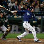 The Mariners&rsquo; Ben Gamel watches his RBI single during the eighth inning of a game against the Athletics on Oct. 1 in Seattle. (AP Photo/Ted S. Warren)